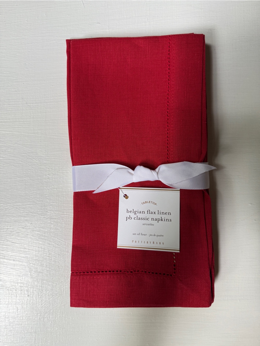 NWT POTTERY BARN Belgian Flax Linen  SET OF 4 TABLE NAPKINS In Red